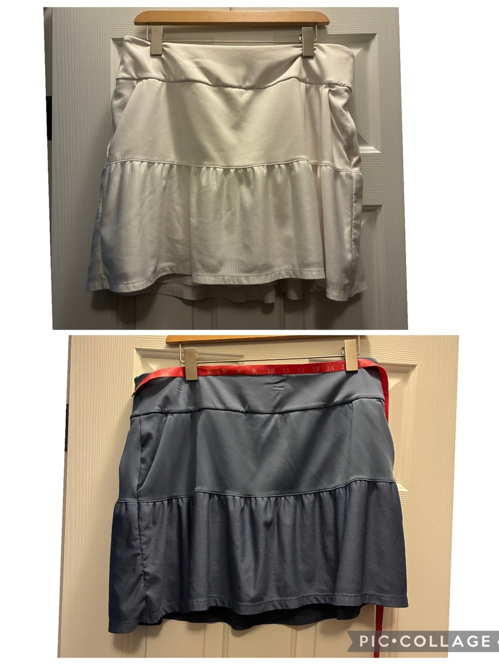 2 adidas Tiered Mini Skort in White and Slate Blue